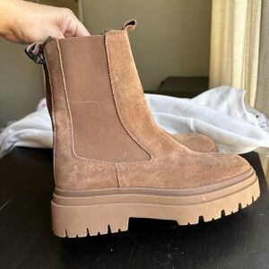 Zara Platform Combat Boot - Brown Suede